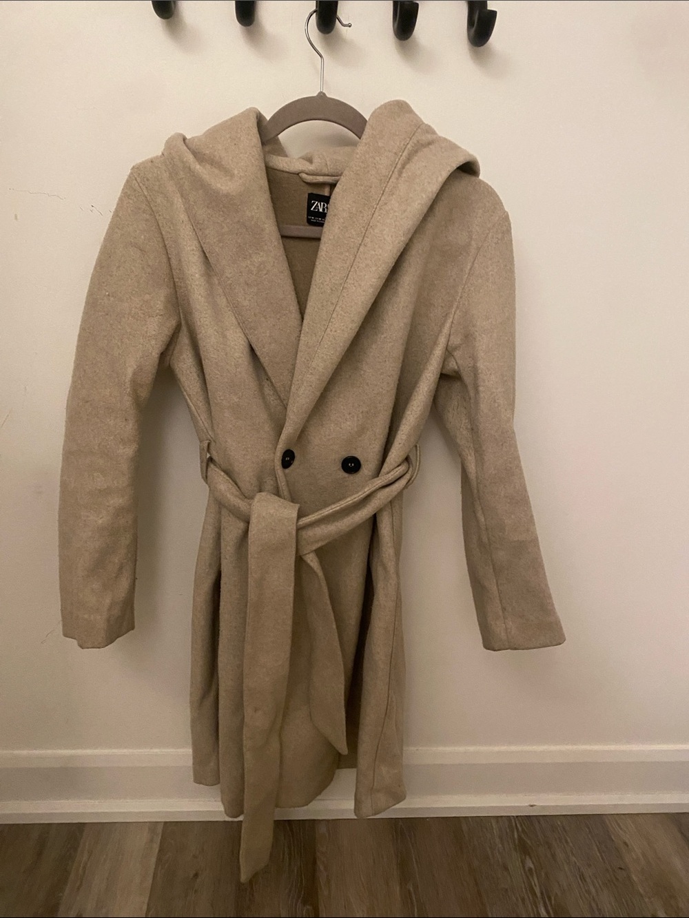 Zara Sandstone Hooded Tie-Waist Coat